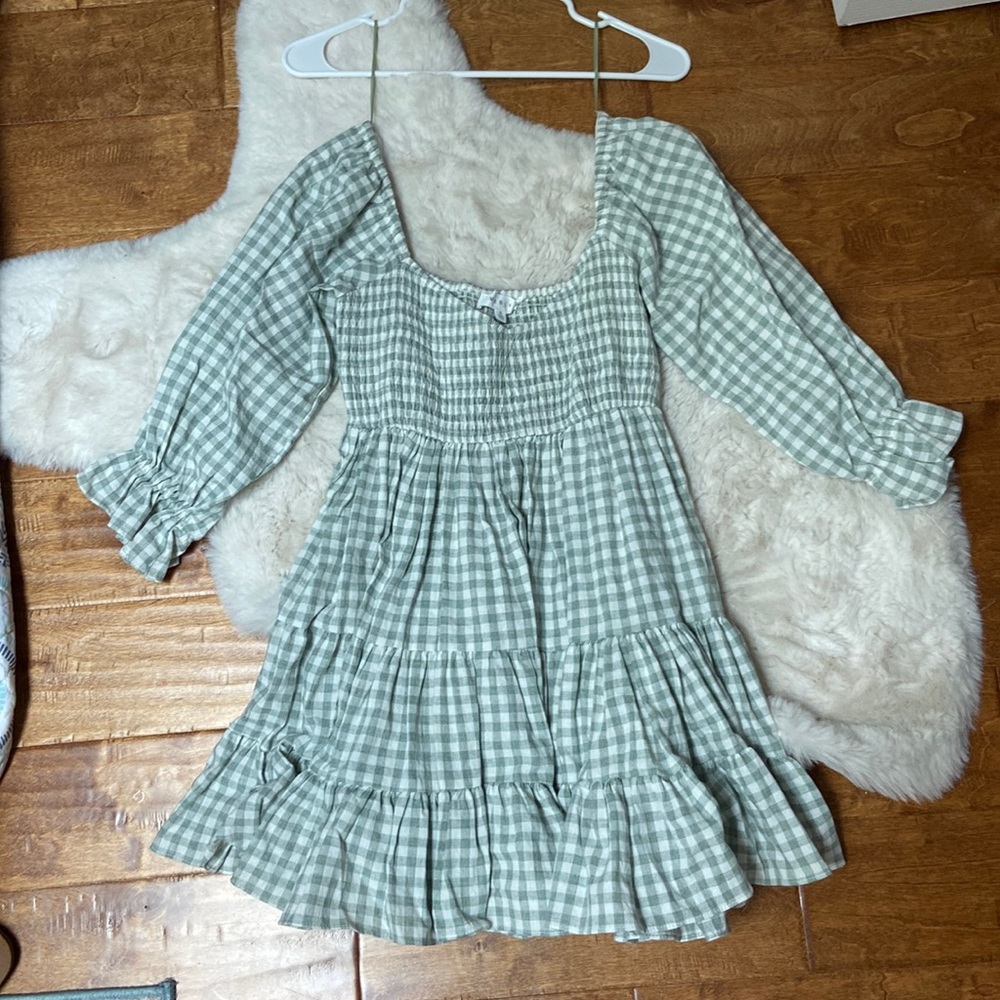 Green plaid mini dress.